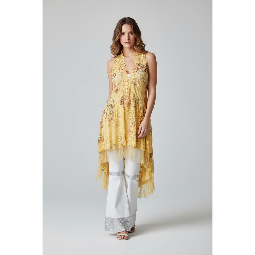 Origami Hi-Lo Lace Yellow Vest Small